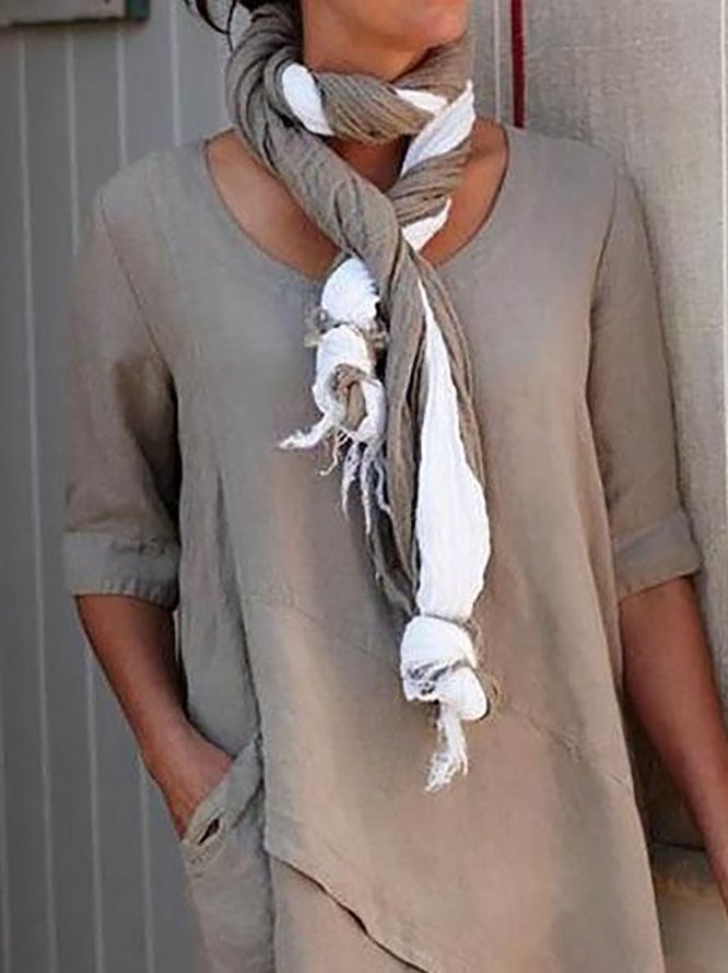 Linen Crew Neck Half Sleeve Solid Shirt & Blouses