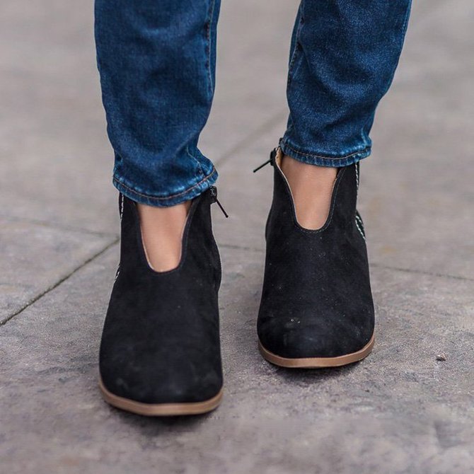 Women Deep V Sexy Booties Casual Comfort Zipper Shoes