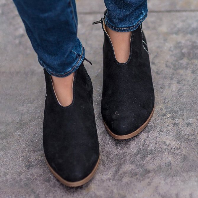 Women Deep V Sexy Booties Casual Comfort Zipper Shoes