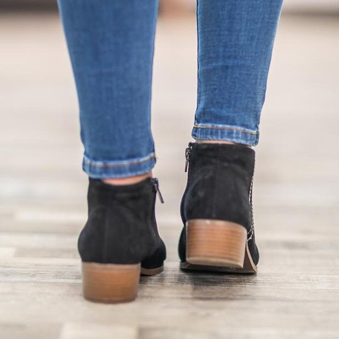 Women Deep V Sexy Booties Casual Comfort Zipper Shoes
