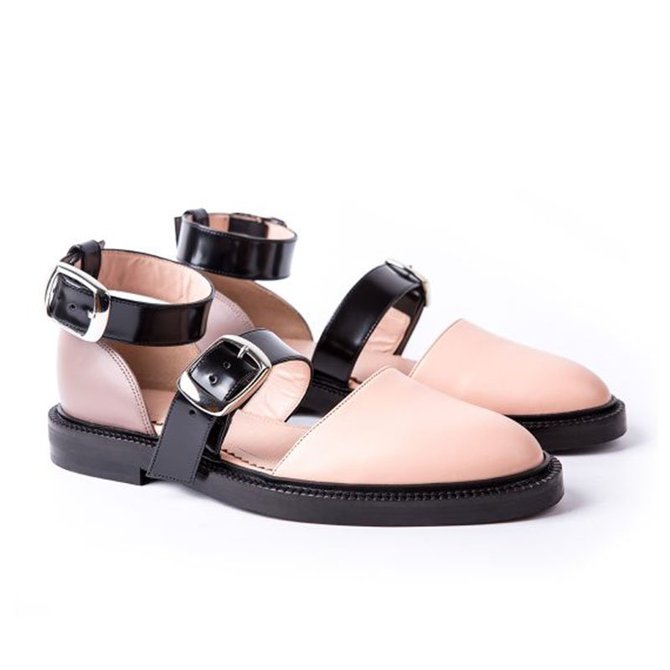 2019 Fashion Trends Low Heel Pink Color block Buckle Flats