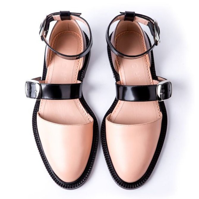 2019 Fashion Trends Low Heel Pink Color block Buckle Flats