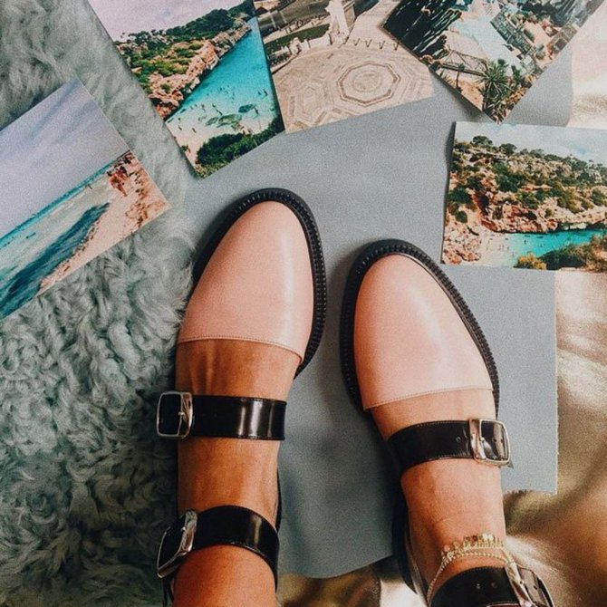 2019 Fashion Trends Low Heel Pink Color block Buckle Flats
