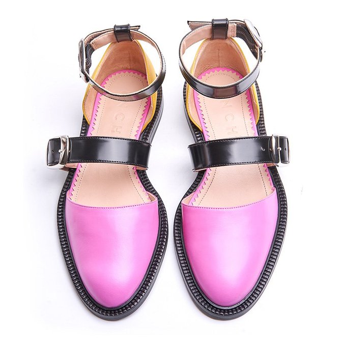 2019 Fashion Trends Low Heel Pink Color block Buckle Flats