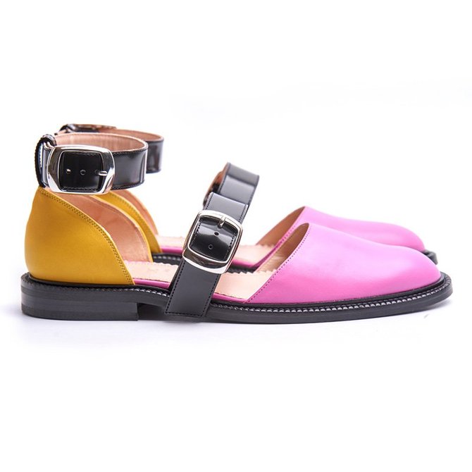 2019 Fashion Trends Low Heel Pink Color block Buckle Flats