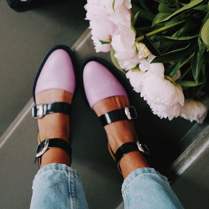 2019 Fashion Trends Low Heel Pink Color block Buckle Flats