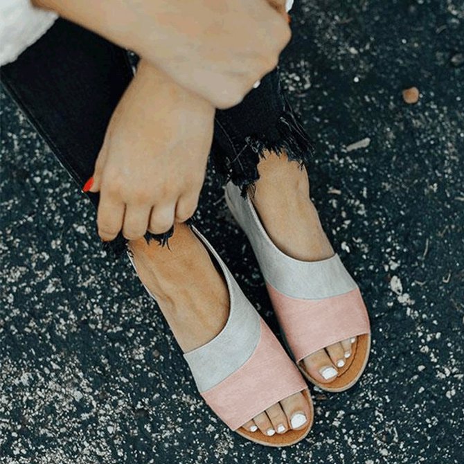 JFN  Women Daily Low Heel Panel Sandals