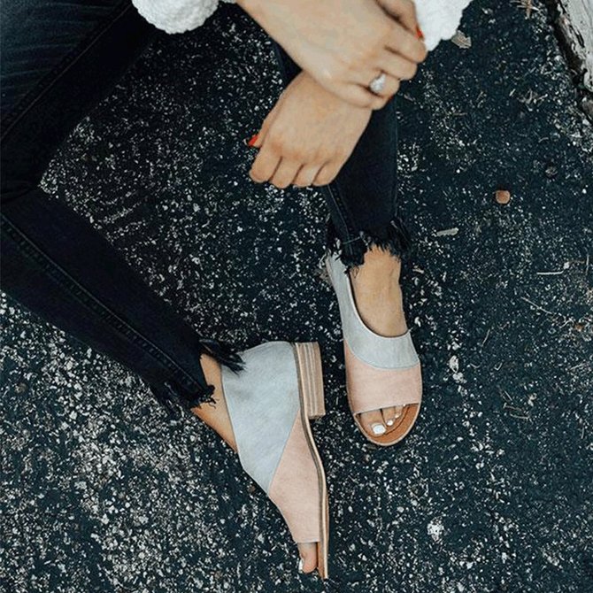 JFN  Women Daily Low Heel Panel Sandals