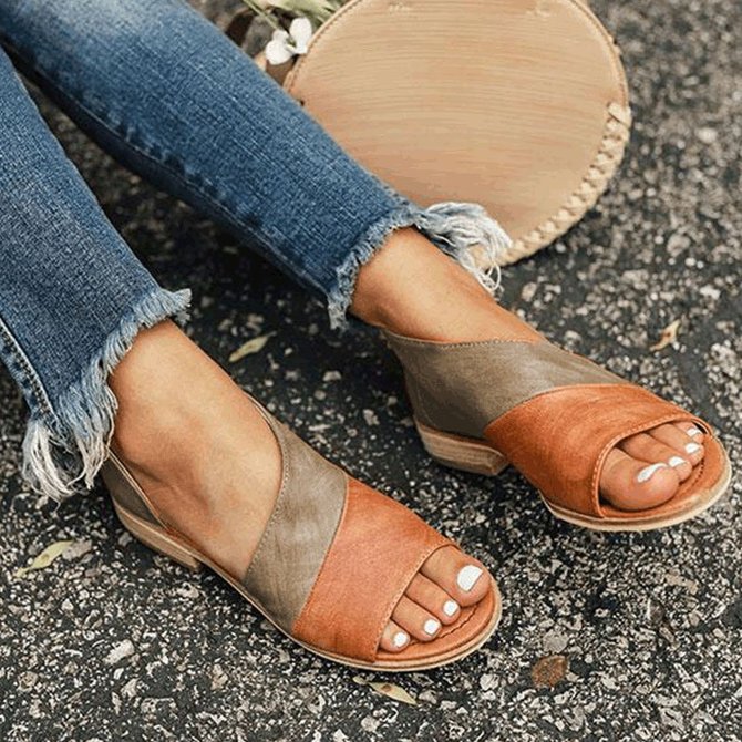 JFN  Women Daily Low Heel Panel Sandals