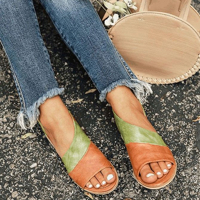 JFN  Women Daily Low Heel Panel Sandals