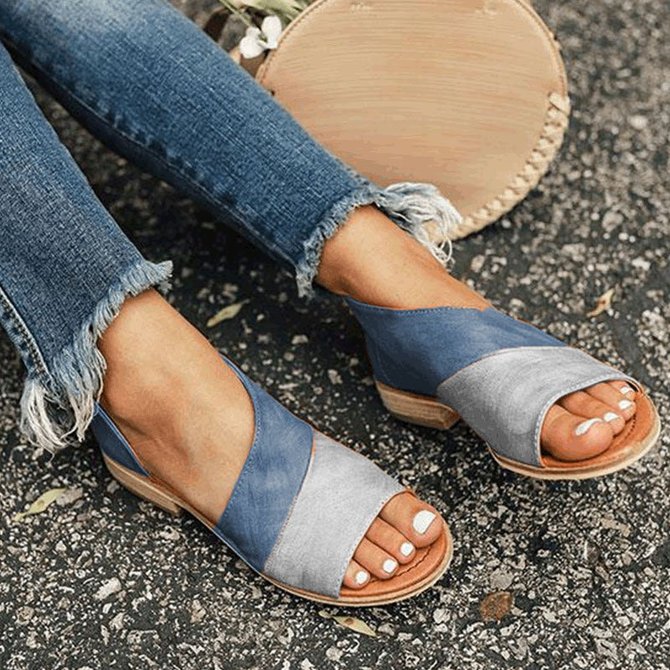JFN  Women Daily Low Heel Panel Sandals