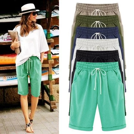 JFN Elastic Waist Solid Causal Pockets Shorts