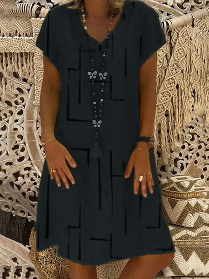 Short Sleeve Solid Casual Shift Knitting Dress