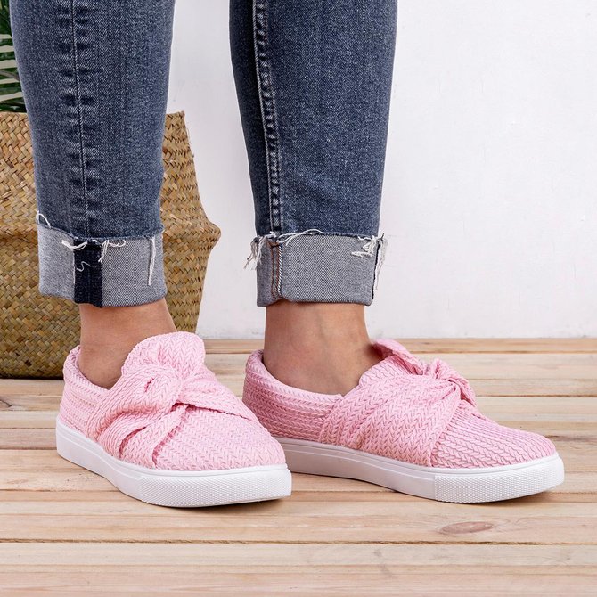 Women Knitted Twist Pink Slip On 