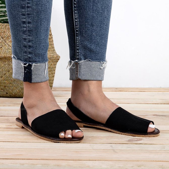 JFN  Summer Women Flip FlopArtificial Suede Peep Plus Size Toe Slip on Sandals