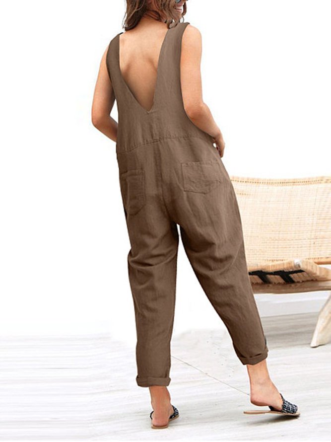 Boho Solid SpaghettiStrap Pockets Jumpsuits Women's Clothing Boho