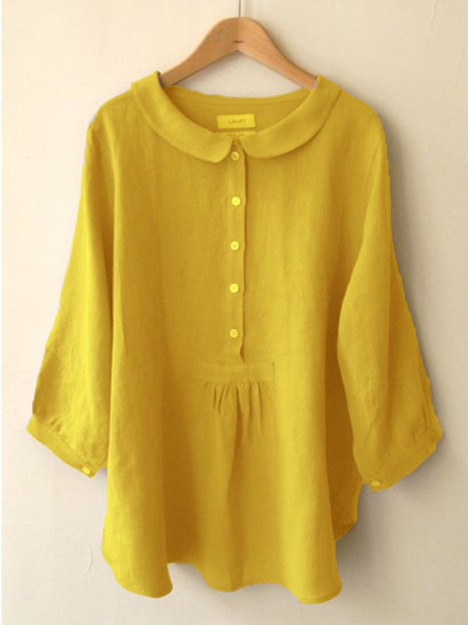 Buttoned Solid Peter Pan Collar Long Sleeve Sweet Blouses | Women's ...