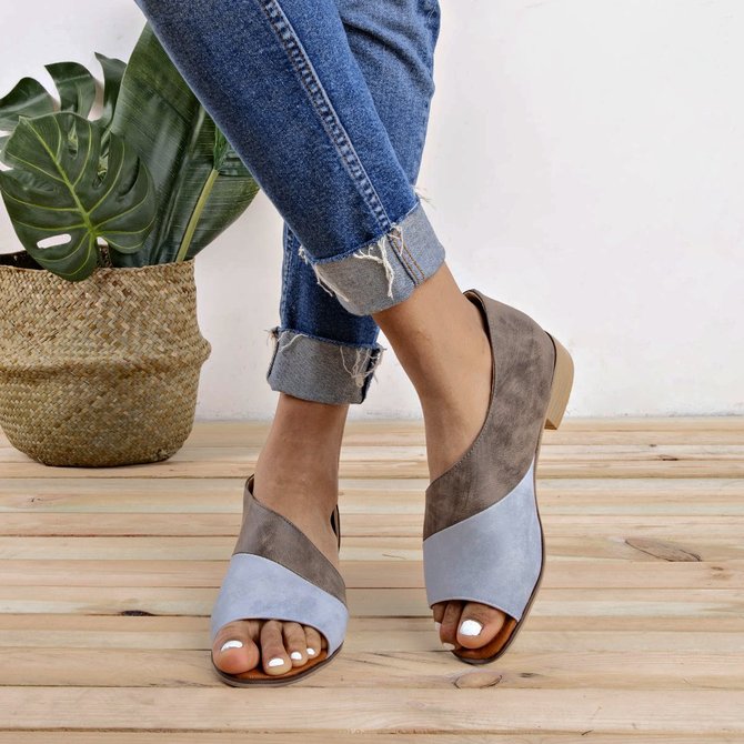 JFN  Women Daily Low Heel Panel Sandals