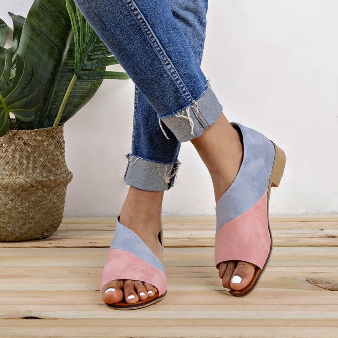 JFN  Women Daily Low Heel Panel Sandals