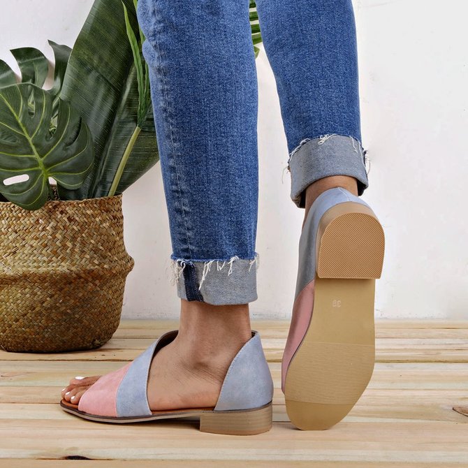 JFN  Women Daily Low Heel Panel Sandals