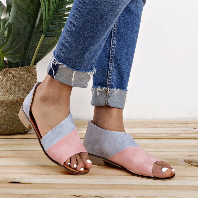 JFN  Women Daily Low Heel Panel Sandals