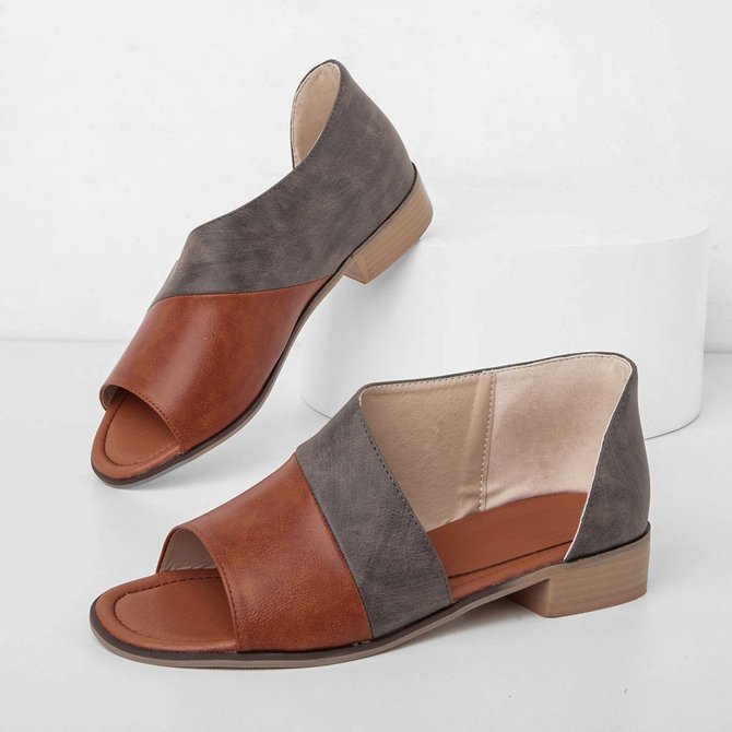 JFN  Women Daily Low Heel Panel Sandals