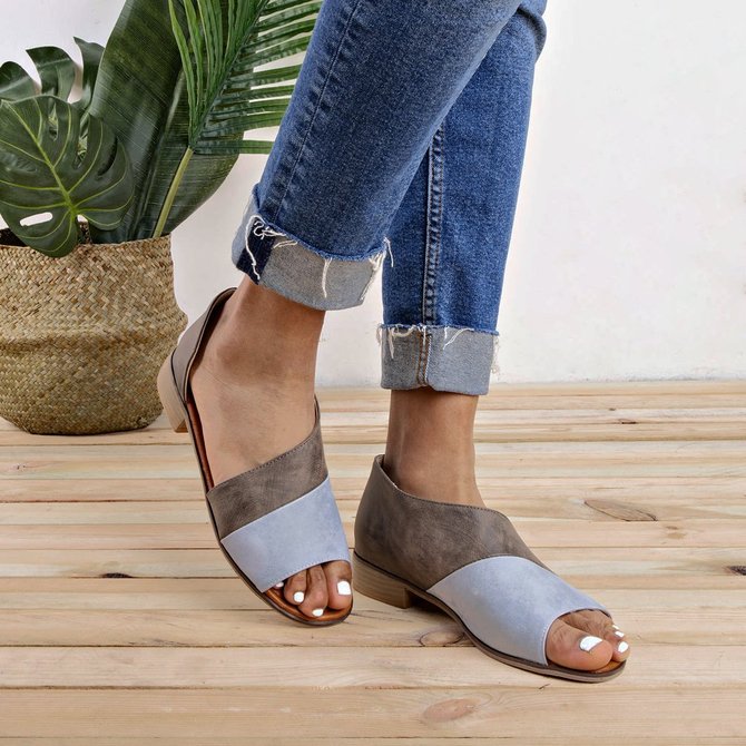JFN  Women Daily Low Heel Panel Sandals