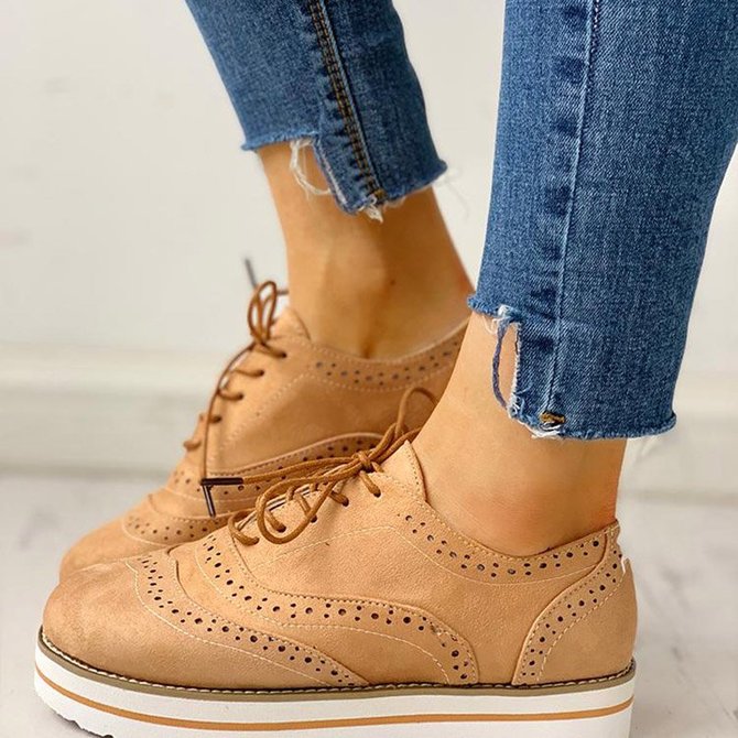 JFN Women's Lace Up Perforated Oxfords Shoes Casual Shoes