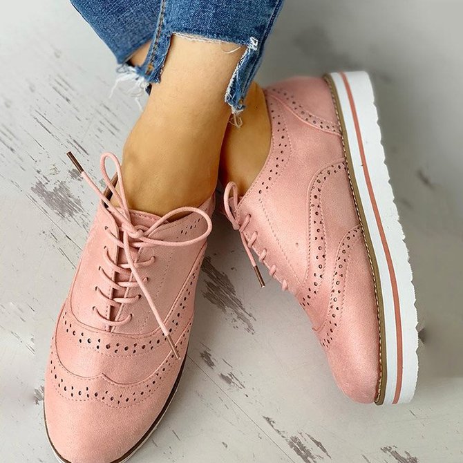 JFN Women's Lace Up Perforated Oxfords Shoes Casual Shoes