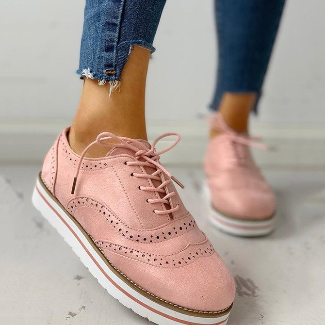 JFN Women's Lace Up Perforated Oxfords Shoes Casual Shoes