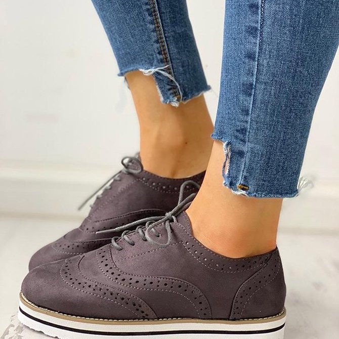 JFN Women's Lace Up Perforated Oxfords Shoes Casual Shoes