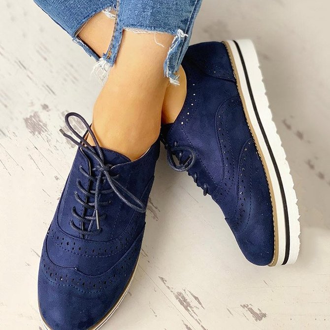 JFN Women's Lace Up Perforated Oxfords Shoes Casual Shoes