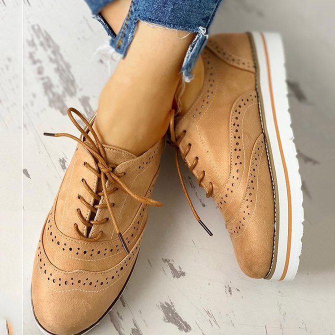 JFN Women's Lace Up Perforated Oxfords Shoes Casual Shoes