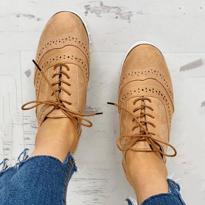 JFN Women's Lace Up Perforated Oxfords Shoes Casual Shoes
