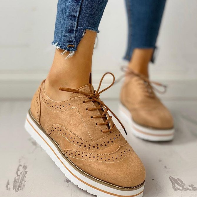JFN Women's Lace Up Perforated Oxfords Shoes Casual Shoes