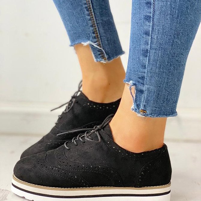 JFN Women's Lace Up Perforated Oxfords Shoes Casual Shoes