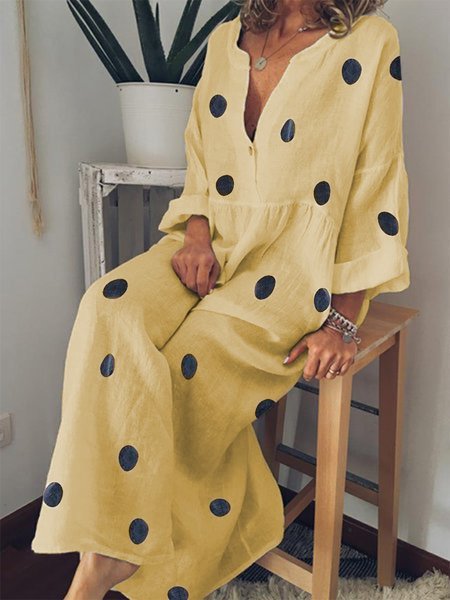 Women Polka Dots Maxi Weaving Dress Shift Daily Boho Printed Weaving Dress