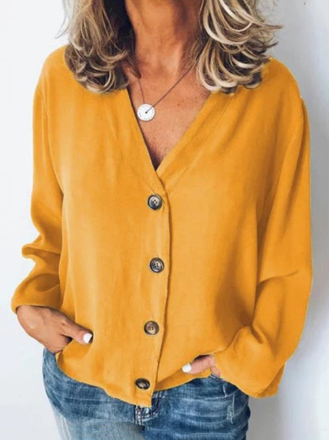 Long Sleeve Casual Buttoned Solid Blouses