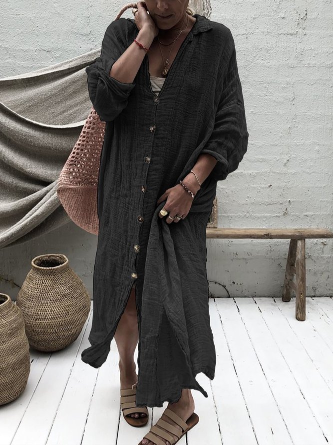 Button Down Holiday Plus Size Weaving Dress