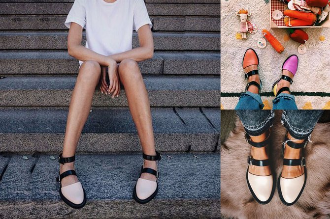 2019 Fashion Trends Low Heel Pink Color block Buckle Flats
