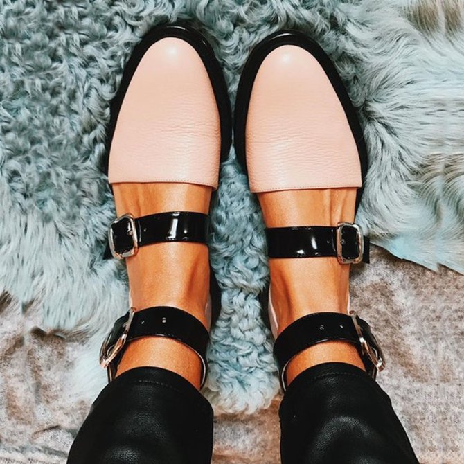2019 Fashion Trends Low Heel Pink Color block Buckle Flats