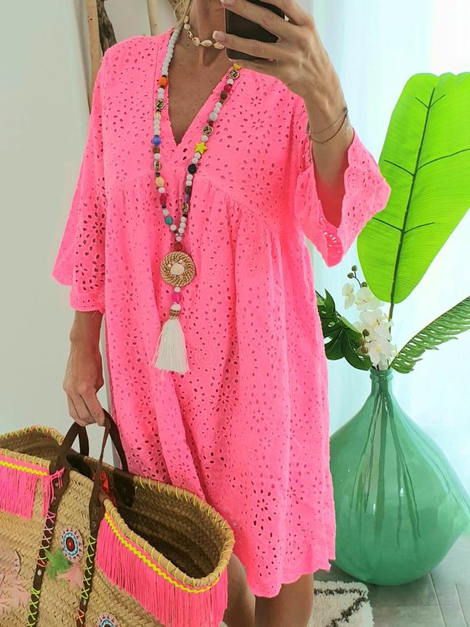 Plus Size Cutout Vacation Beach Women Summer Mini Weaving Dress