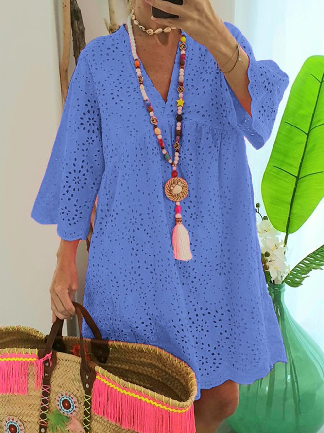 Plus Size Cutout Vacation Beach Women Summer Mini Weaving Dress