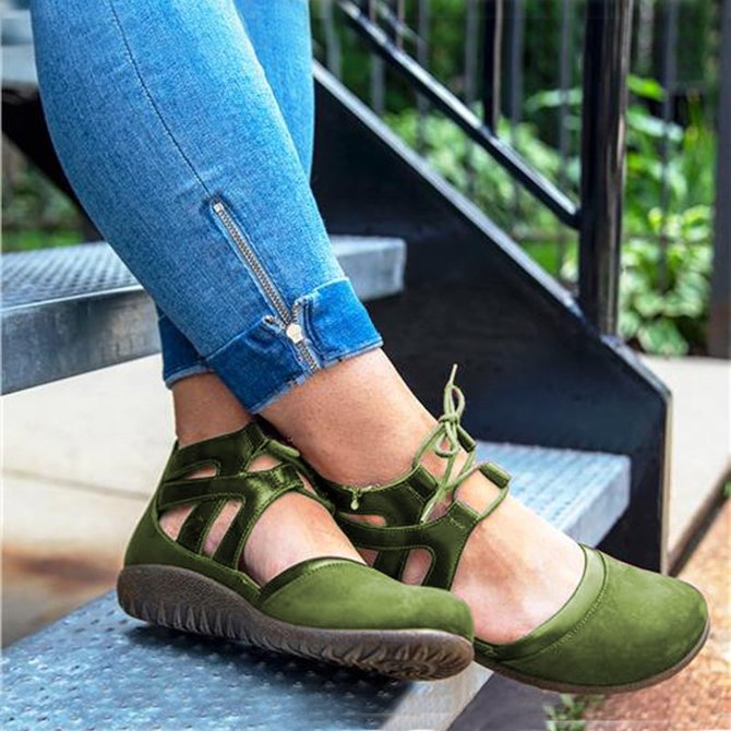 JFN Large Size Women Casual Comfy Lace-Up Flat Heel Shoes
