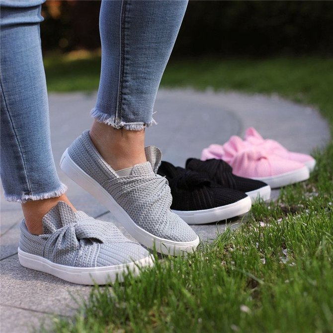 women knitted twist slip on sneakers