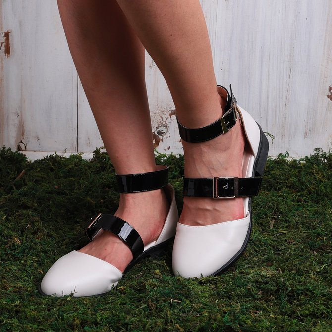 2019 Fashion Trends Low Heel Pink Color block Buckle Flats