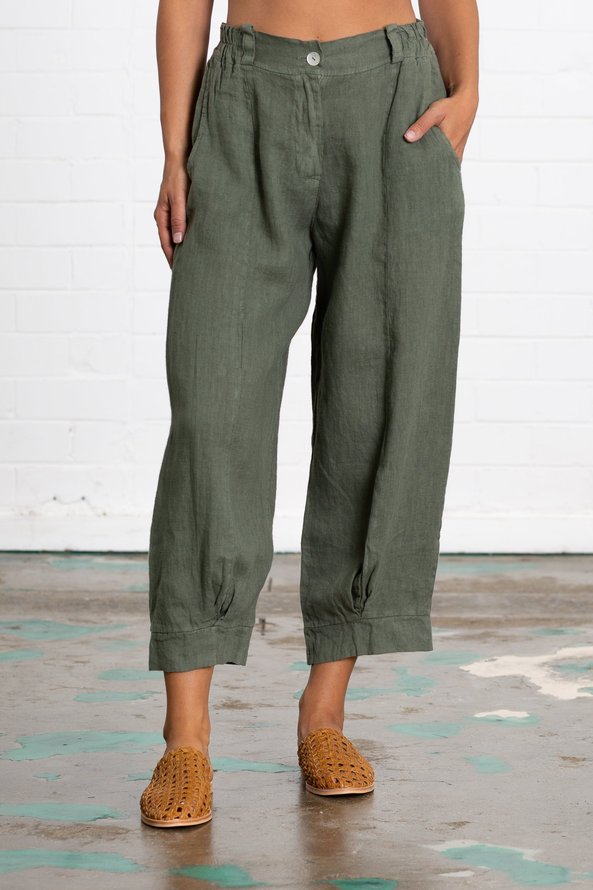 Summer Linen Women Daily Loose Capri Pants With Pockets