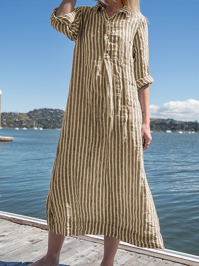 Plus Size Stripes Slit Women Vacation Maxi Weaving Dress