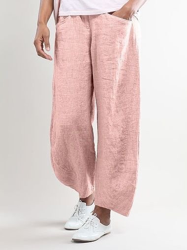Women Casual Wide Leg Shift Cotton Pockets Solid Pants