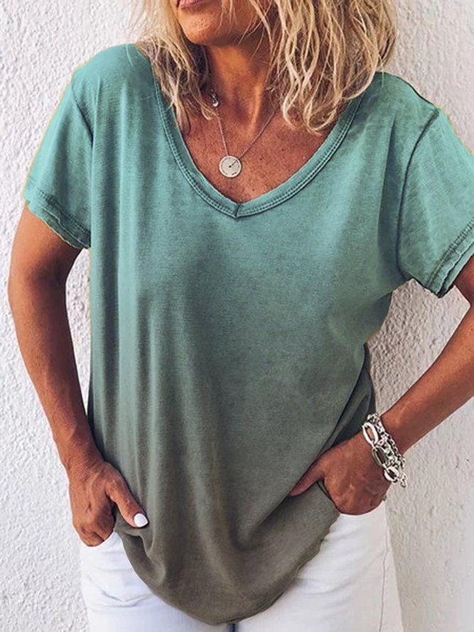 Gradient Color Short Sleeve Shirts Women s Clothing V Neck Short Sleeve Printed T Shirts 
